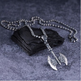 Çift Başlı Balta Gümüş Kolye