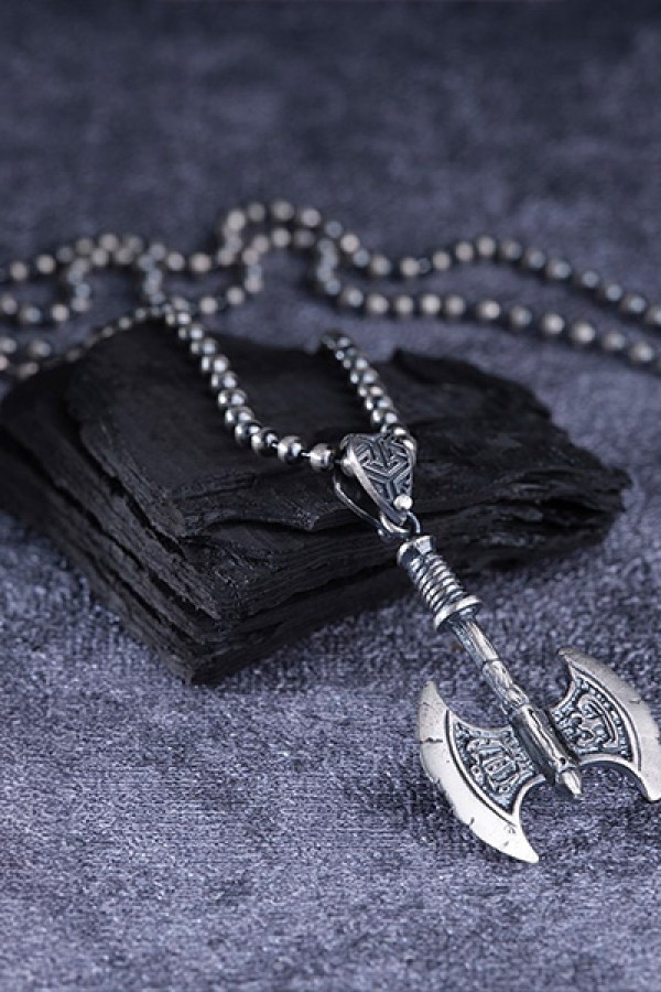 Çift Başlı Balta Gümüş Kolye