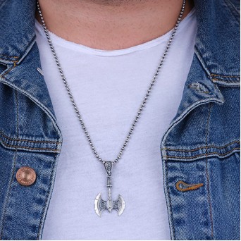 Çift Başlı Balta Gümüş Kolye