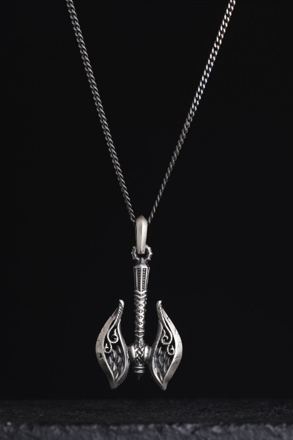 Balta Kehribar Gümüş Kolye